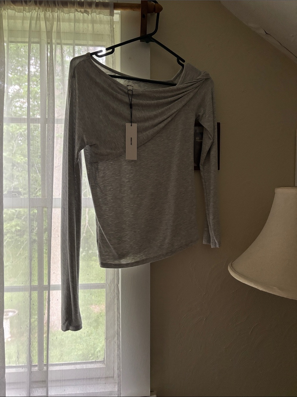 Joah Brown Heather Gray Off-Shoulder Long Sleeve Top